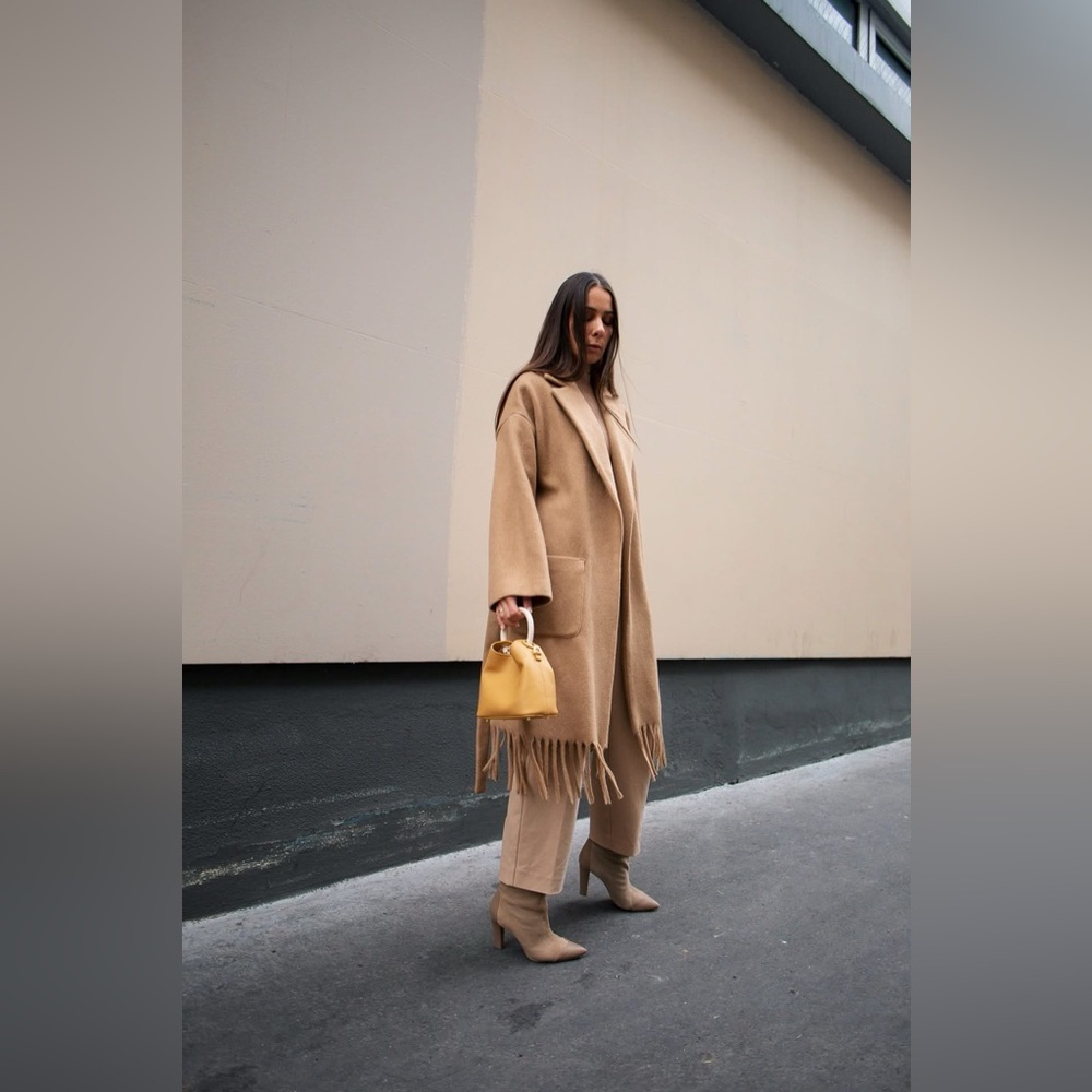 Vericci Tan Suede Fringe Leather Coat • Western Boho Festival Jacket (S) - Picture 10 of 15